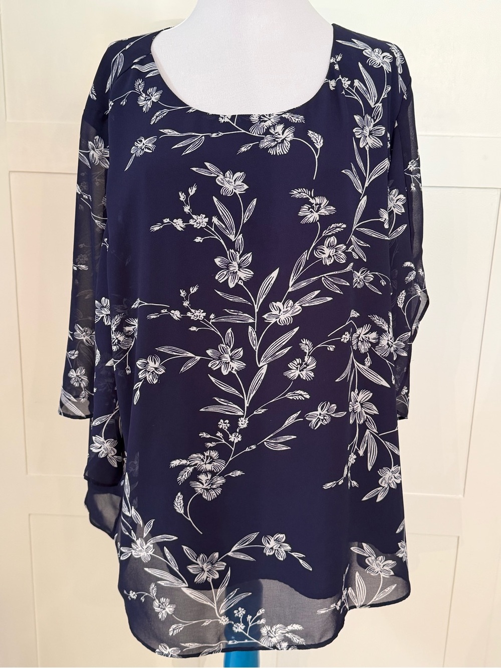 Navy Floral Scoop Neck Women's Top